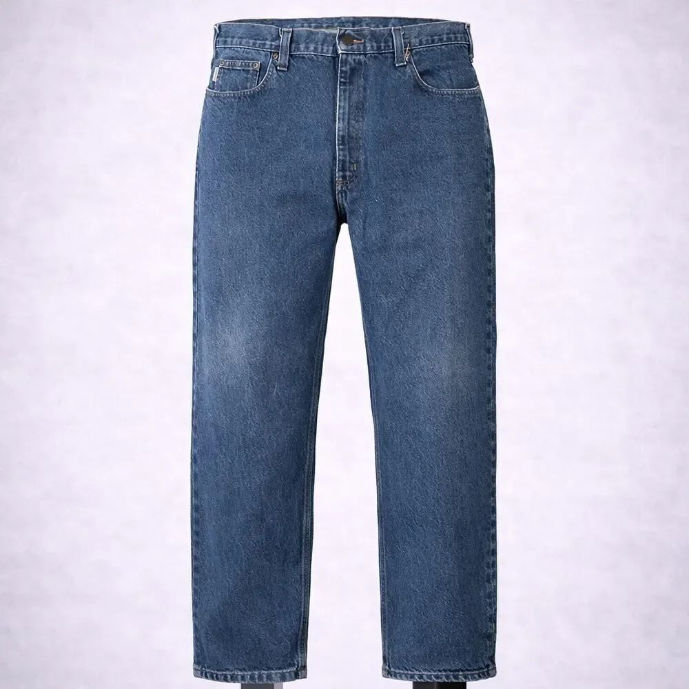 Carhartt 5 Pocket Blue Denim Jeans Straight Relaxed Fit Ankle 38x31